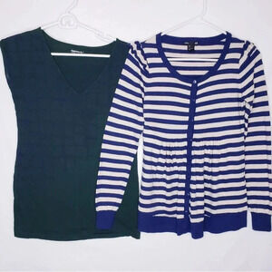 Lot of 2 Maternity Sweater&Top Blue Stripe Green